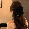 Velvet Pearl Bow Hair Clip for Women - Korean New Year Style Ponytail & Duckbill Hair Accessory