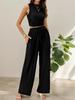 Summer Casual Set Sleeveless Round Neck Short Slim Top Wide Leg Pants Two Pieces