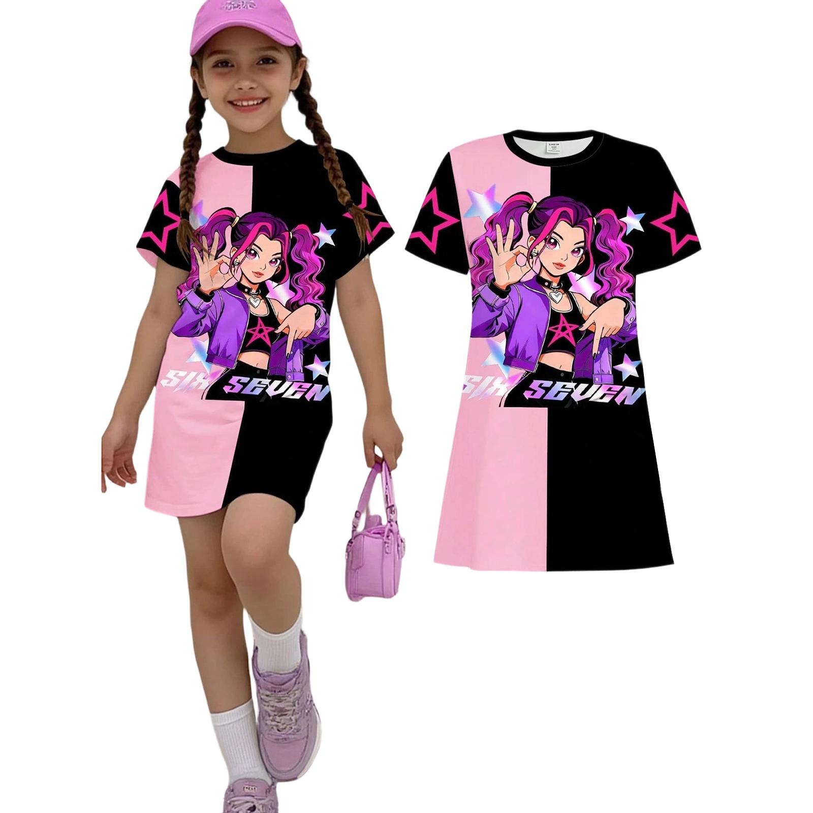 

Girls Print Casual Dress Kids Loose Round Neck Short Sleeve Thin Sundress 160 кавун червоний колір