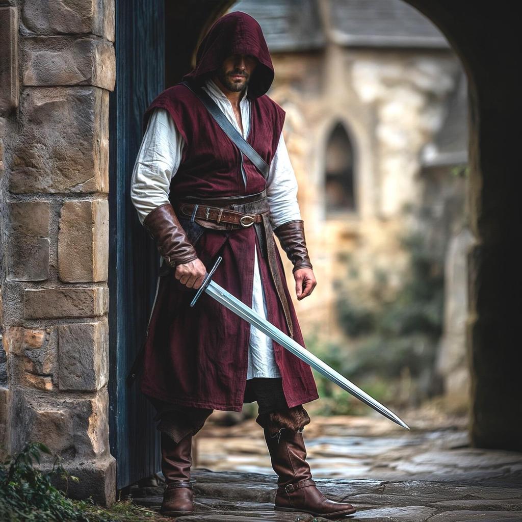 Medieval Men's Hooded Linen Ranger LARP Outerwear