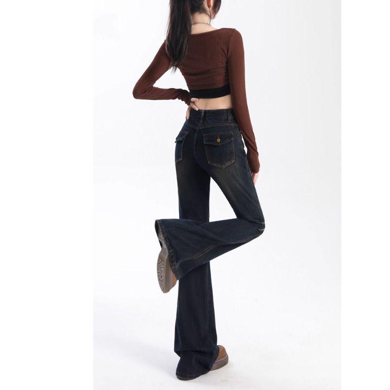 Retro Micro-Flared Bell Bottom Jeans for Women - Slimming, Flattering, Versatile, and Floor-Length Design.