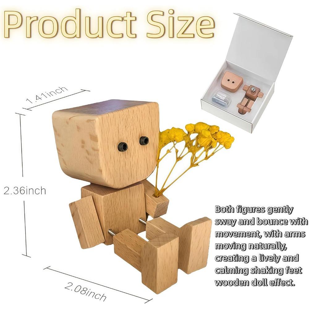 Shaking Feet Wooden Doll Set with Spring Legs, Shaking Wooden Man Figurine for Car Dashboard and Desk, with12 Magnetic Expressions Gifts