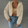 Women's Fashionable Casual Thick Fleece Top Short-Length Long-Sleeved Hooded Jacket