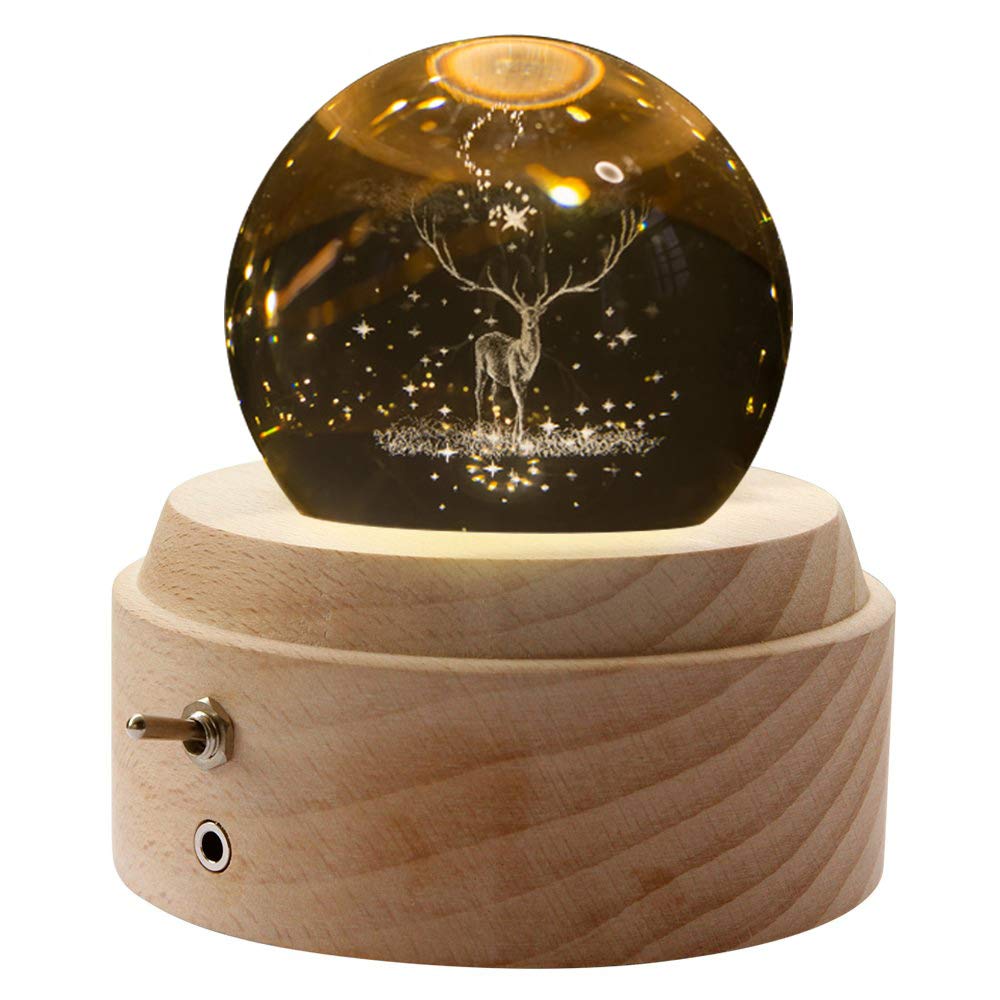

HSM Music Box Crystal Ball LED Projection Light USB Rechargeable (Deer)...