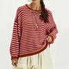 Women's Casual Loose Fit Color-Block Stripe Patchwork Knit Long Sleeve Pullover Sweater