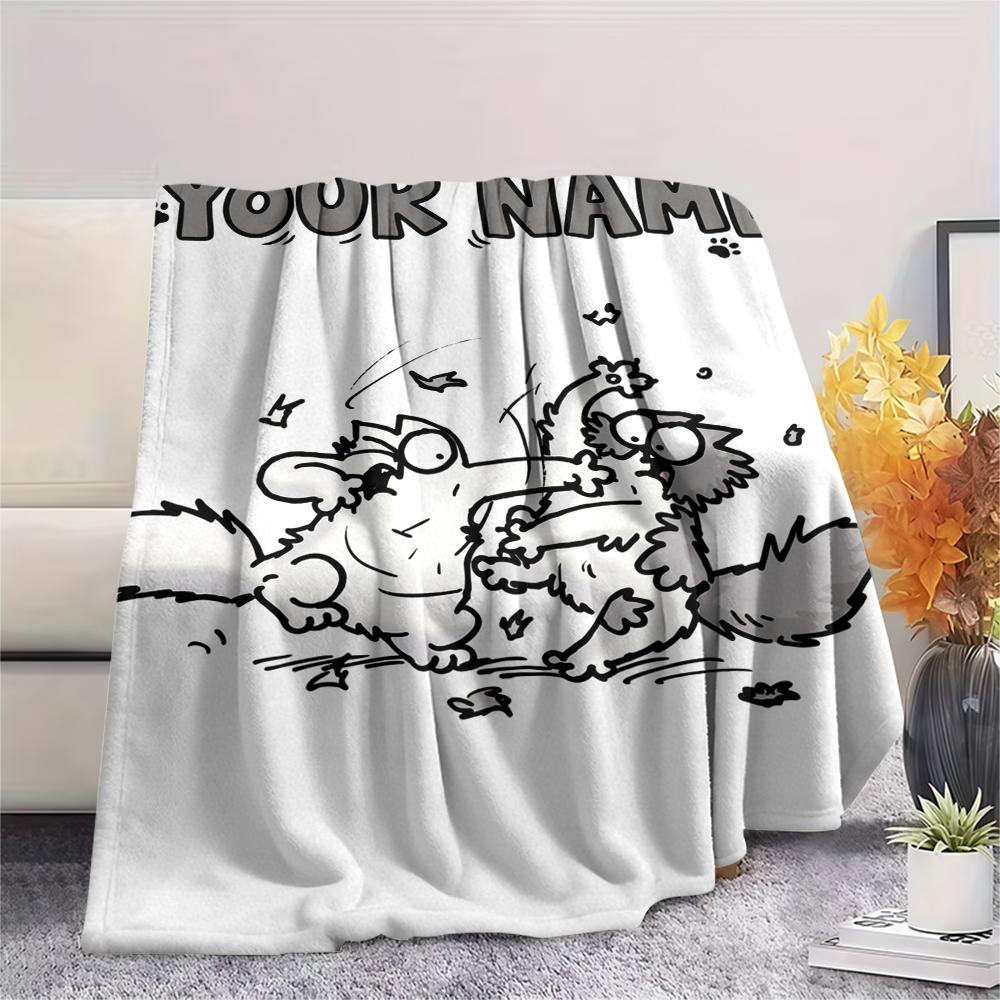 1PC Custom Name Simon‘s Cat Patterned Flannel Blanket Suitable For All Seasons for Home Decor Warmth and Comfort Gifts Holiday Present