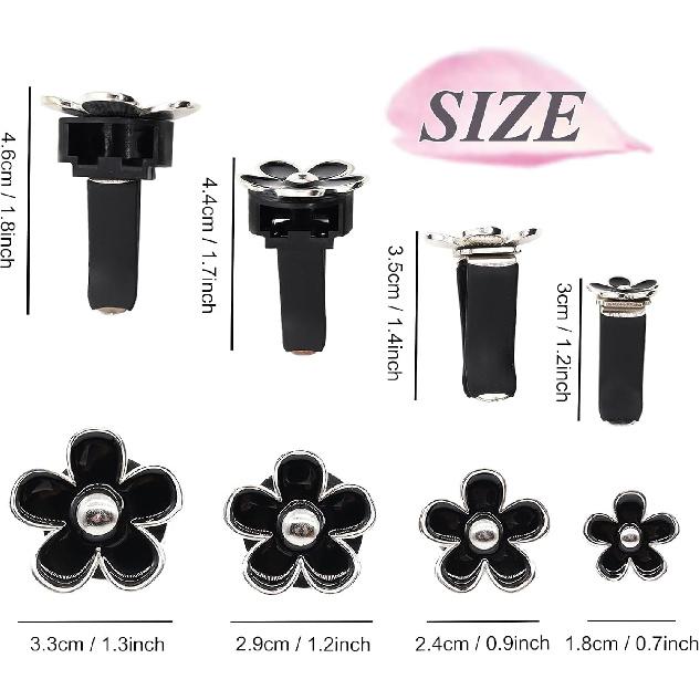 4pcs Cute Daisy Flowers Car Air Freshener Vent Clips,Girly Flowers Car Accessories for Women,4 Sizes Sparkle Black Silver Flower Car Vent