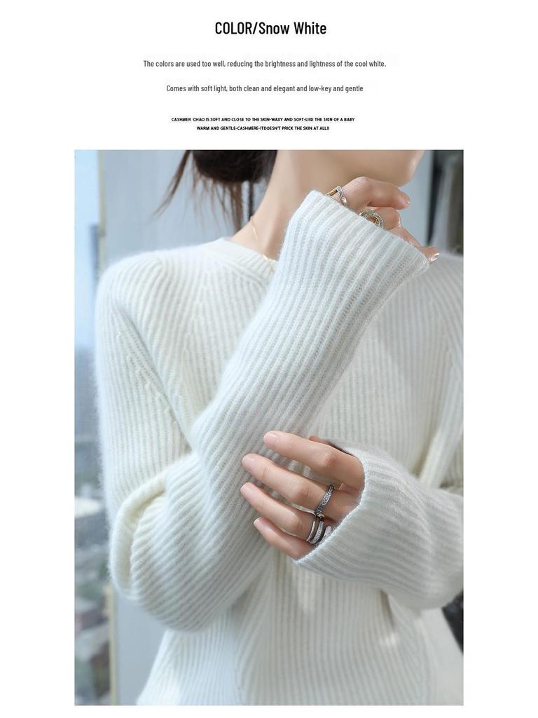 Women's Thickened Cashmere Sweater - Loose Fit, Round Neck, Long-Sleeved, Knitted Base Shirt for Autumn/Winter Fashion