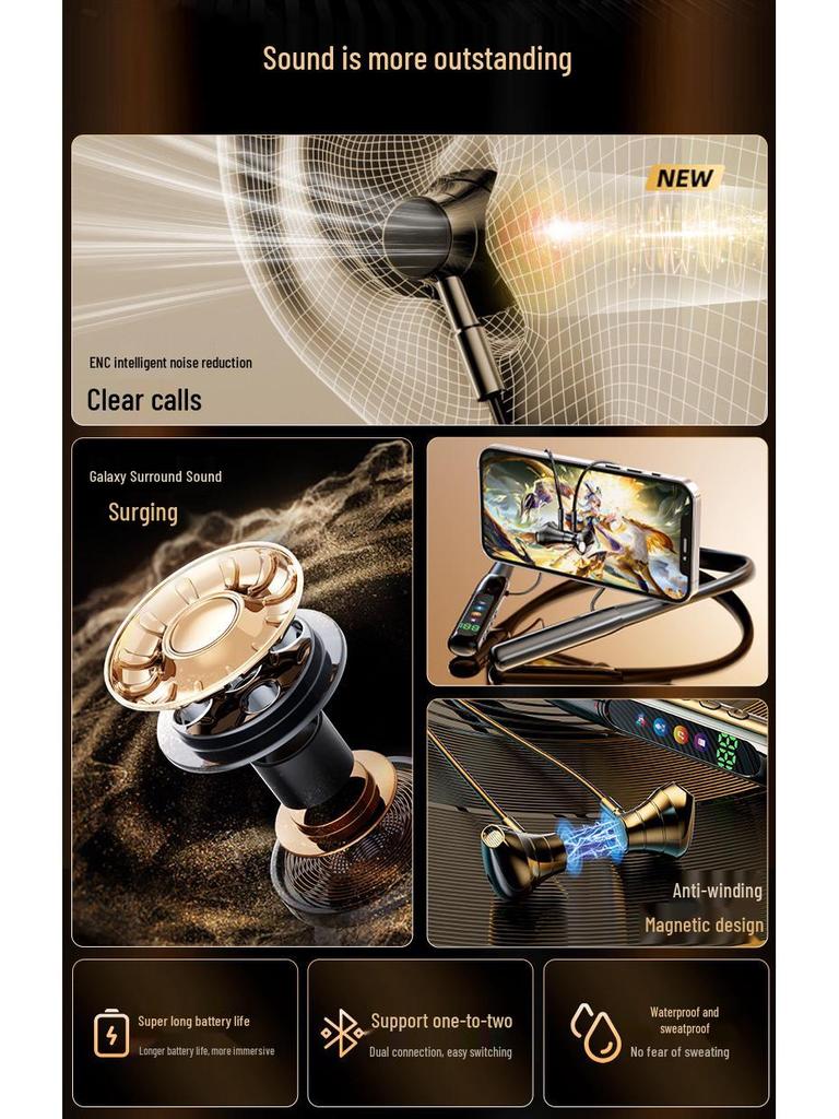 Wireless Magnetic Neckband Earbuds with ENC and LED Display