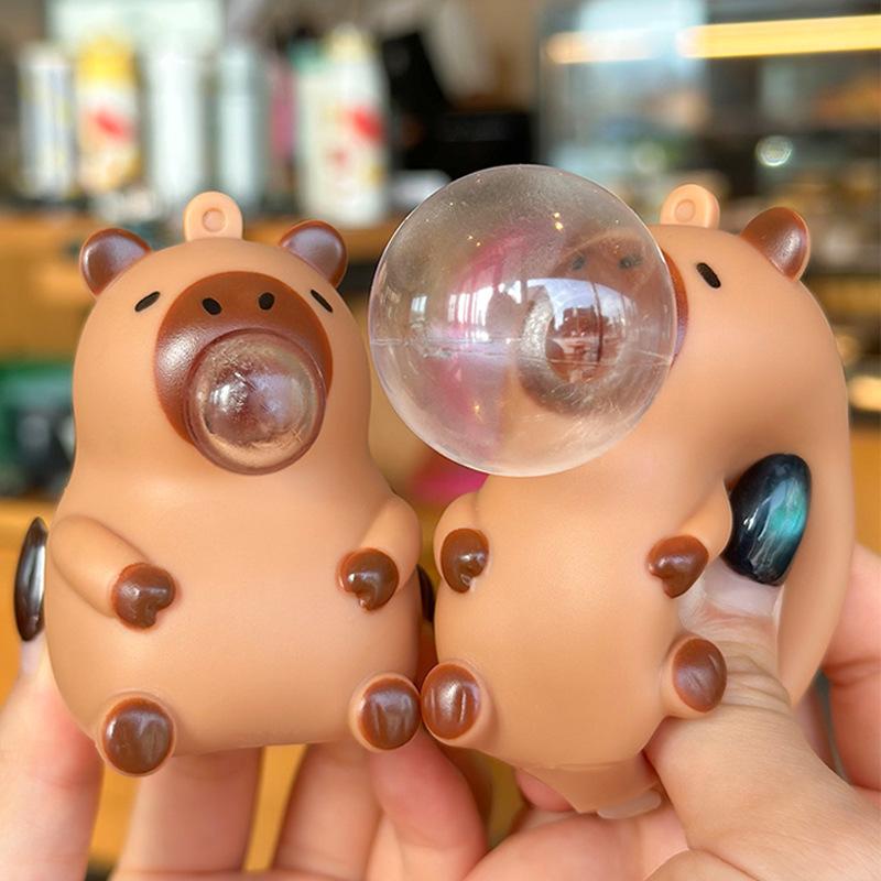 Poupée Capybara Pendentif à Pincer Jouets Écraser Cracher Bulle Jouet de Décompression Pendentif Décoration Cartable Enfant Cadeau de fête