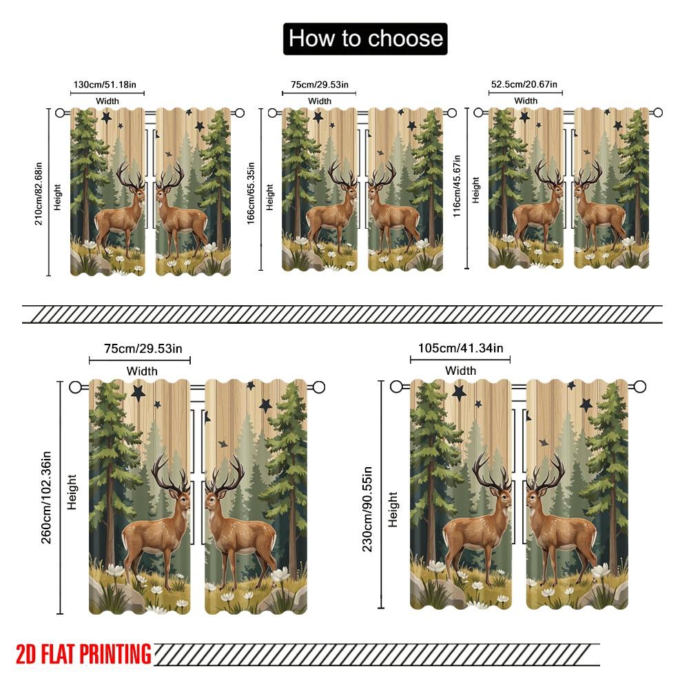 2 Stück, 2D-Flachdruck Lichtfilternde Vorhänge Hirsch-Duo Vielseitiger Stoff (ohne Stange) Art Deco Festlich Perfekt für Schlafzimmer,