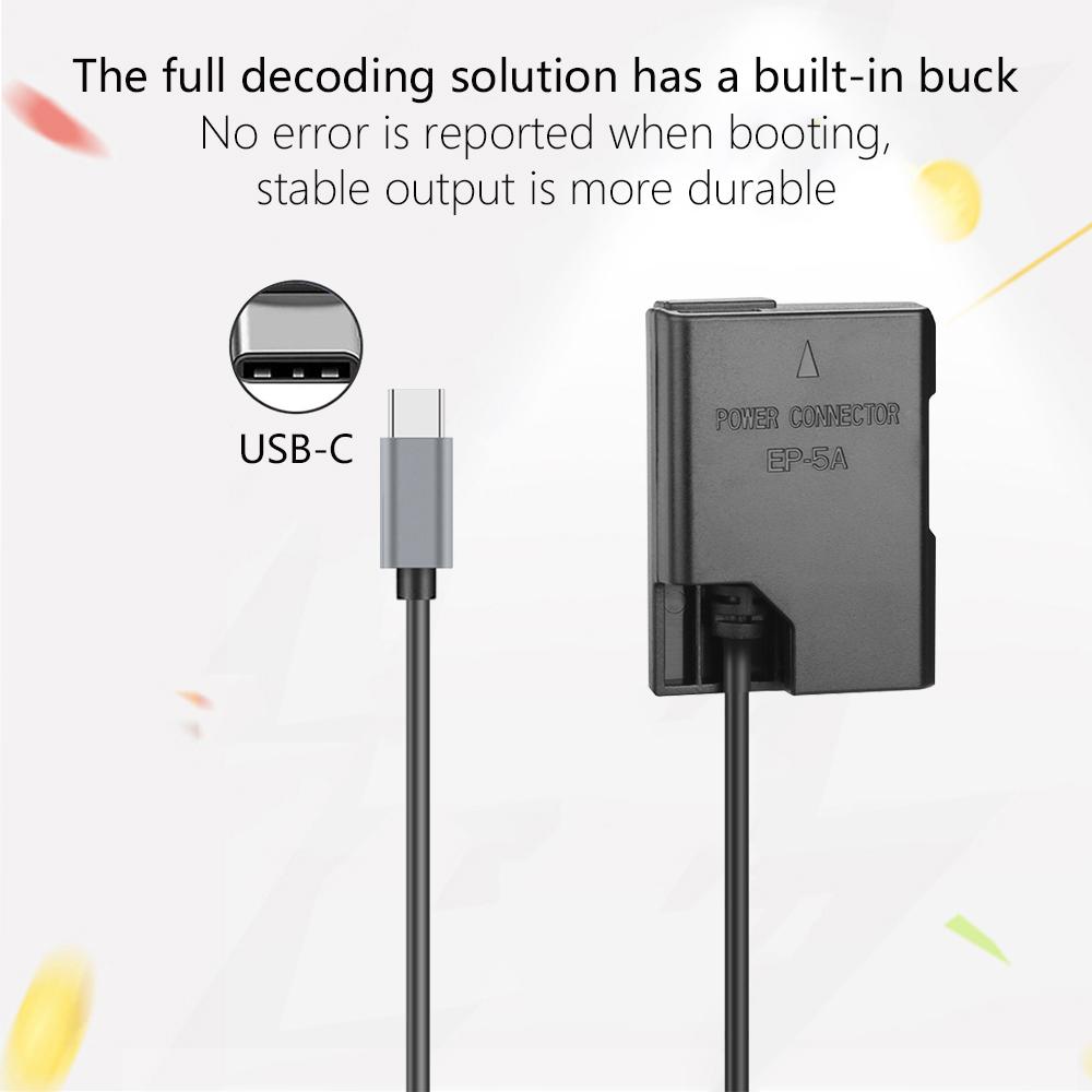PD USB-C To EP-5A EN-EL14 Dummy Battery Power Adapter for Nikon D3100 D3200 D3300 D3400 D3500 D5100 D5200 D5300 D5500 D5600