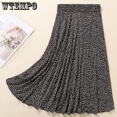 Gonna Mezza Lunghezza Donna Estiva Gonna in Seta Ghiaccio Lunghezza Media Madre di Mezza Età Vita Alta Floreale A-line Gonna Femminile