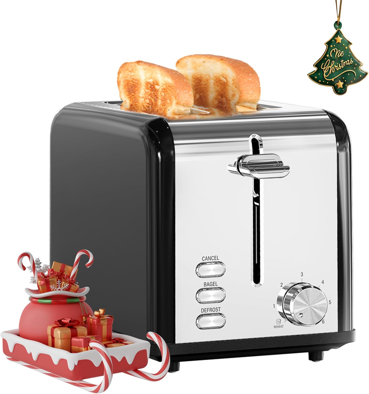 Steel Toaster, 6 Browning Setting and 3 Function Toaster, Extra Wide Slot & Removable Crumb Tray, fo United States