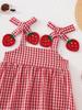 Red Plaid Strawberry Suspender Vest & Ruffle Shorts Set for Baby & Toddler Girls