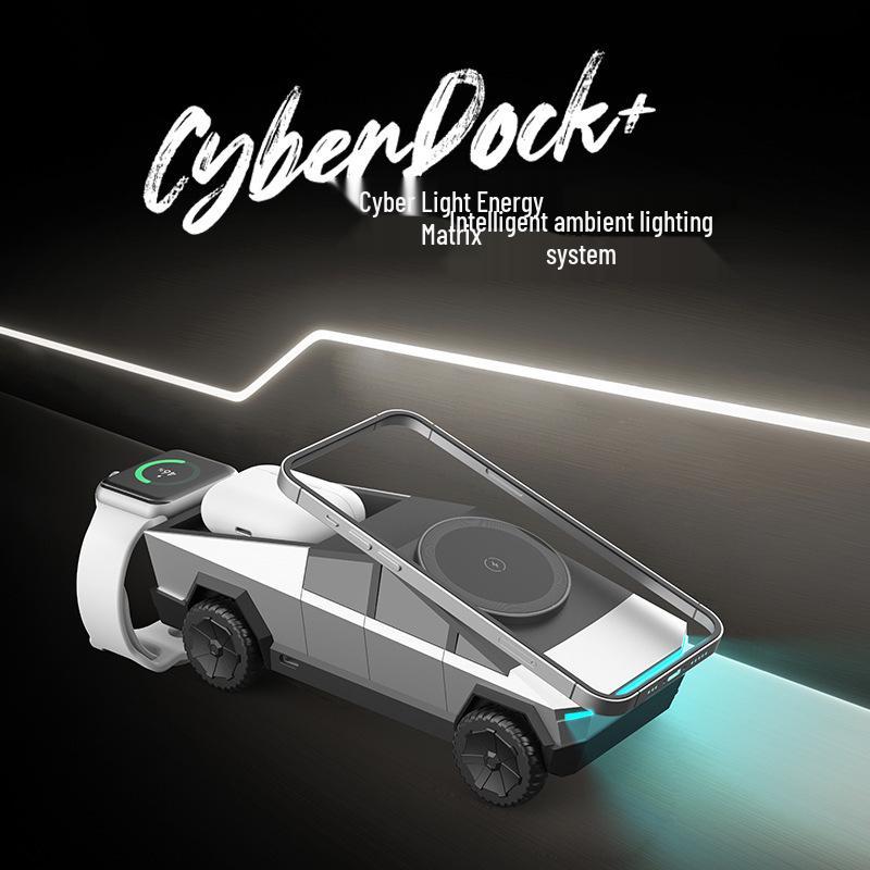 Qi2 Cyberpunk Pickup Truck Wireless Charger: 15W Fast Magnetic Charging for Phones