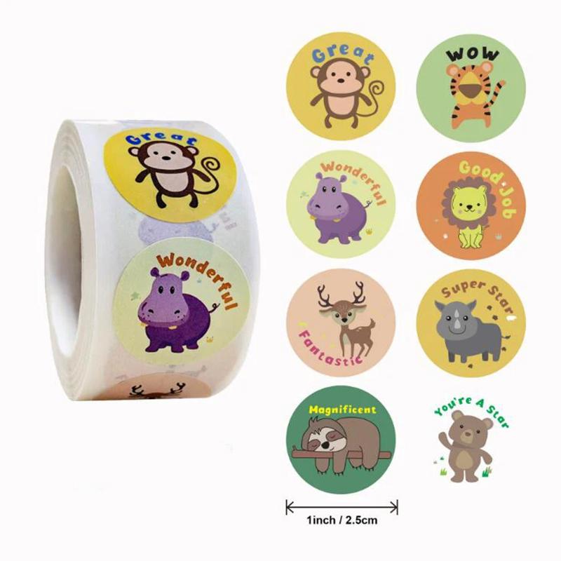 500sheets/roll Student Stationery Stickers Rolling Animal Roll Stickers Cute Sticker Kids DIY Gift Sealing Label Decoration TMZ