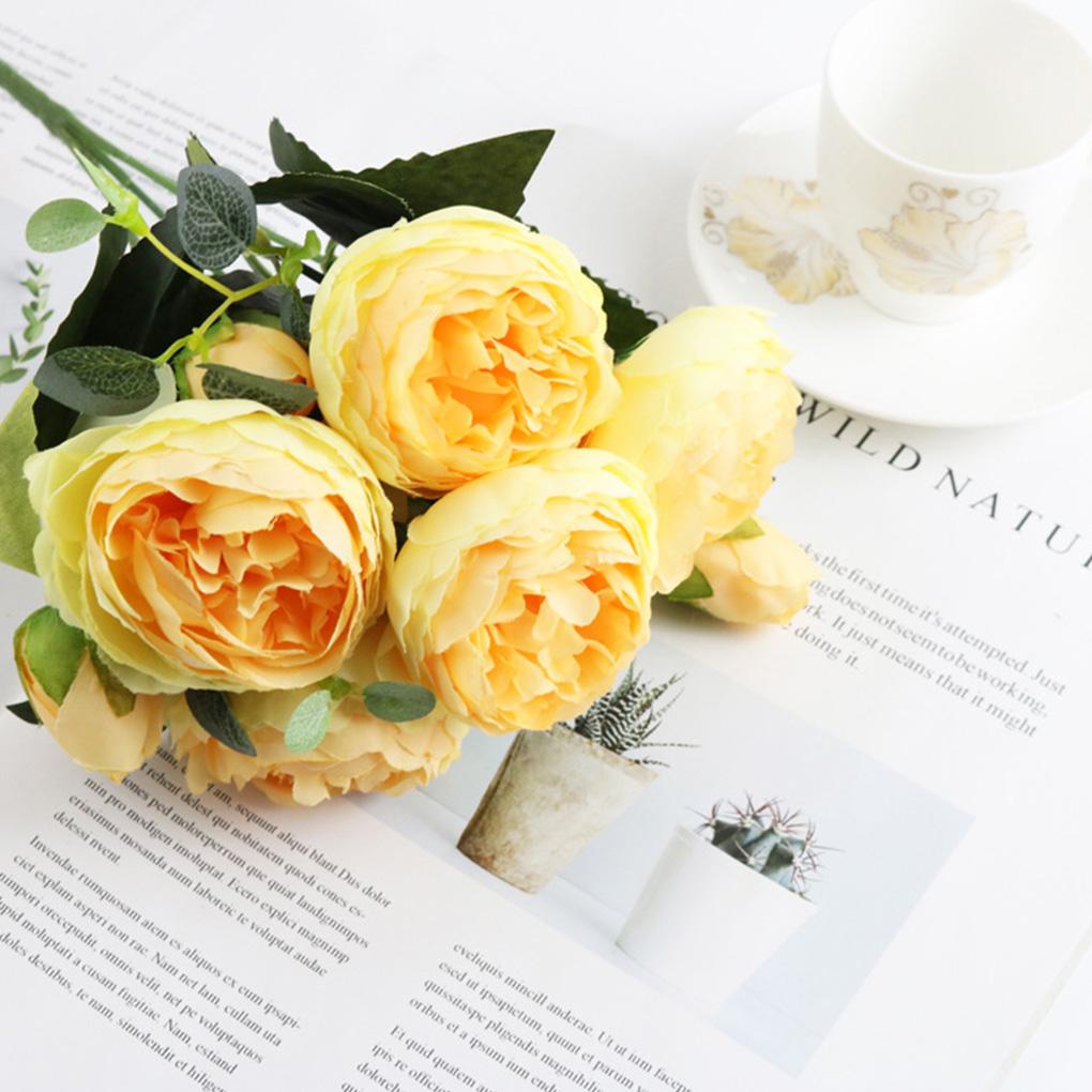 Künstliche Pfingstrosen, Seidenblumen, fünfköpfiger Blumenstrauß, Kunstrosen für Party, Vase, Hochzeit, Tischdekoration