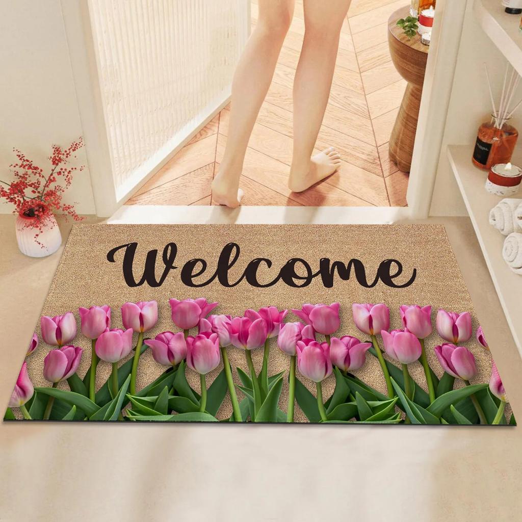Welcome with Hearts Non-Slip Door Mat Durable and Waterproof Floor Mat for Entryway or Bathroom Soft and Decorative