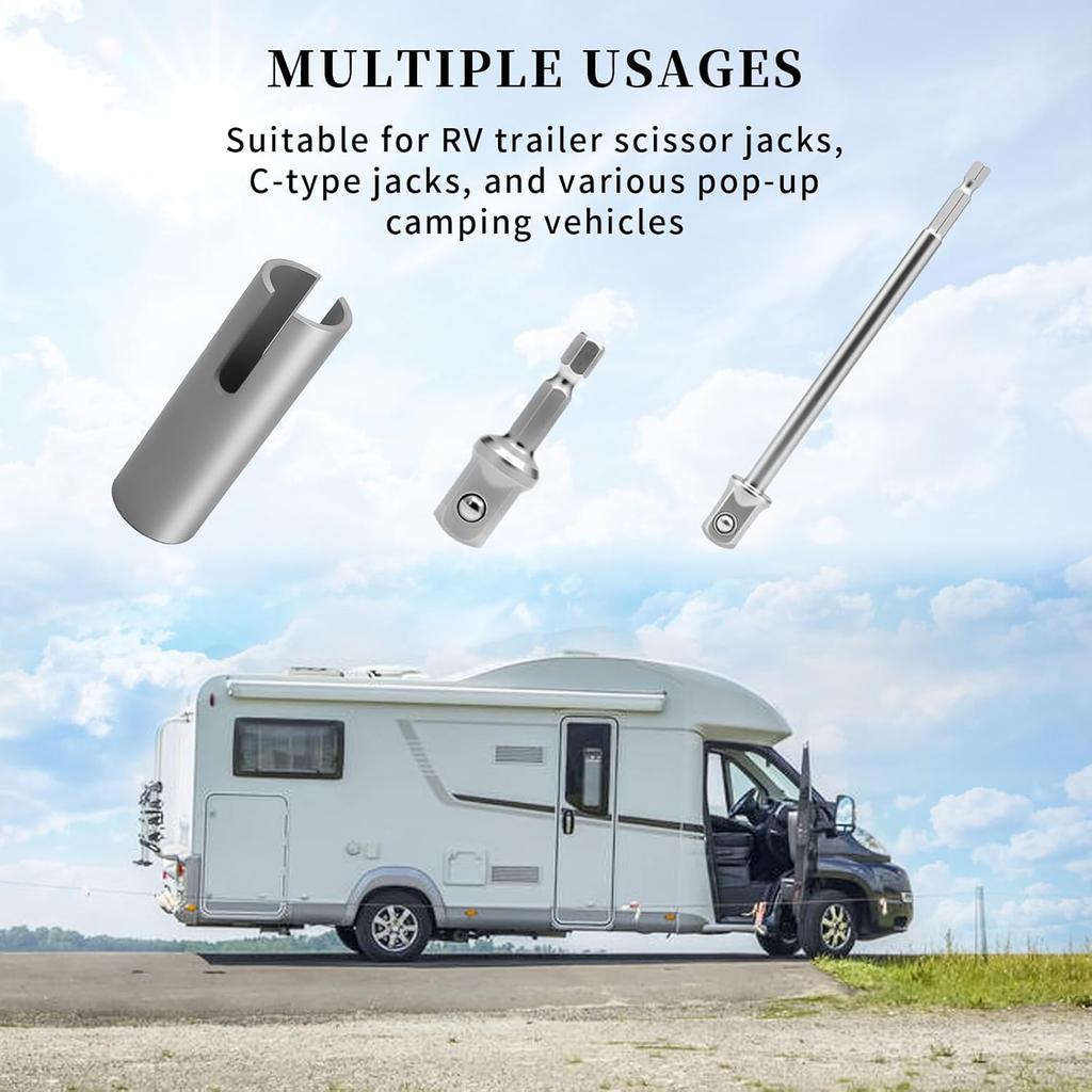 Scissor Jack Slotted Drill Adapter, Compatible With RV Manual Scissor Jacks, C Jacks, Camper Trailer Pop-Up Stabilizers, Effortless Lifting For RV