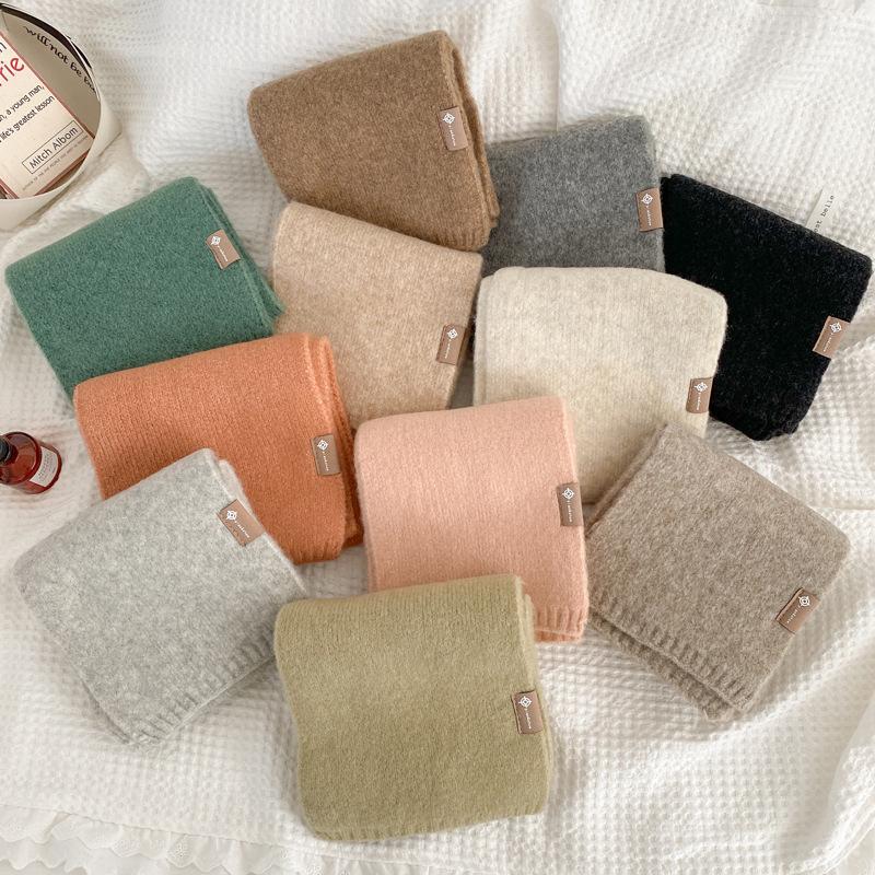 Age-reducing green wool knitted wool small scarf versatile student short women's winter scarf couple men