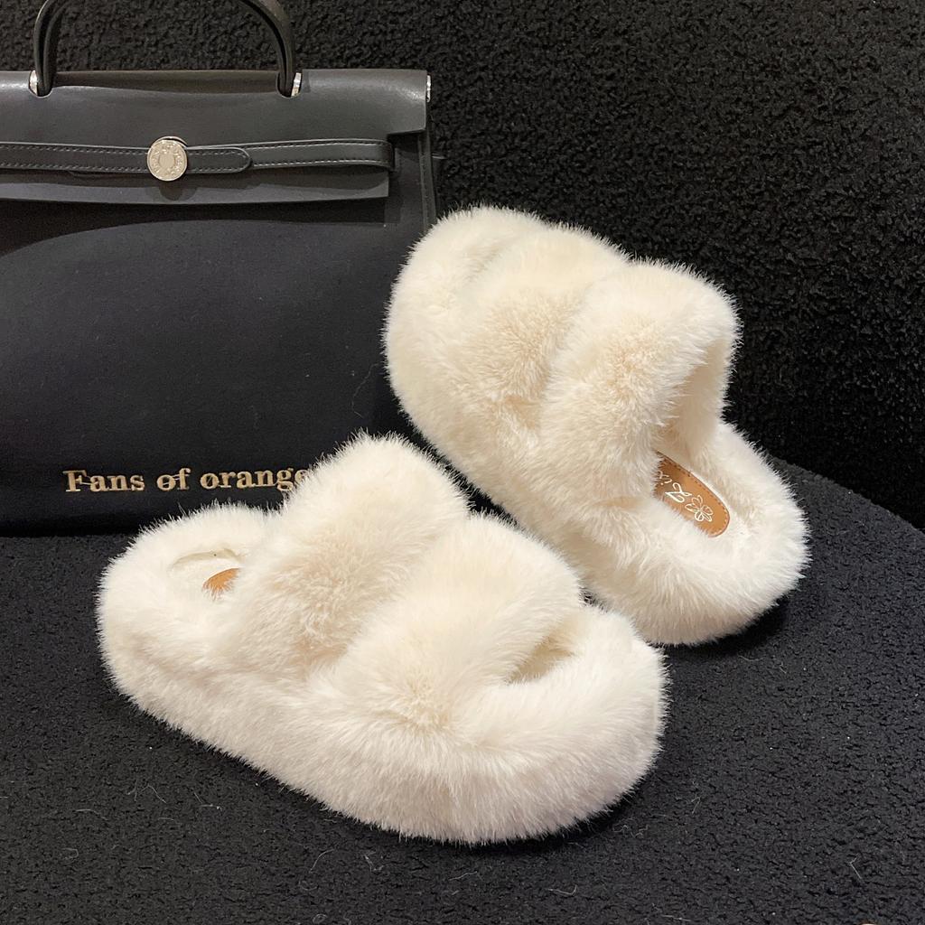 Thick-bottomed cm fluffy slippers for women can wear large-size warm home non-slip cotton mops in autumn and winter