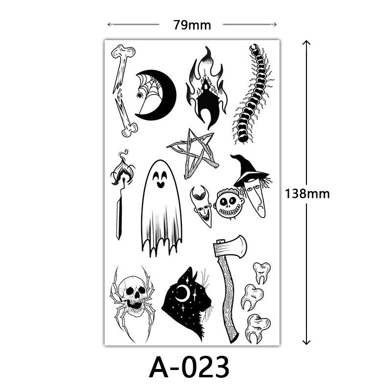 Halloween Tattoo Sticker, Skull Reaper Sickle, Black Bat Tombstone Pumpkin Tattoo