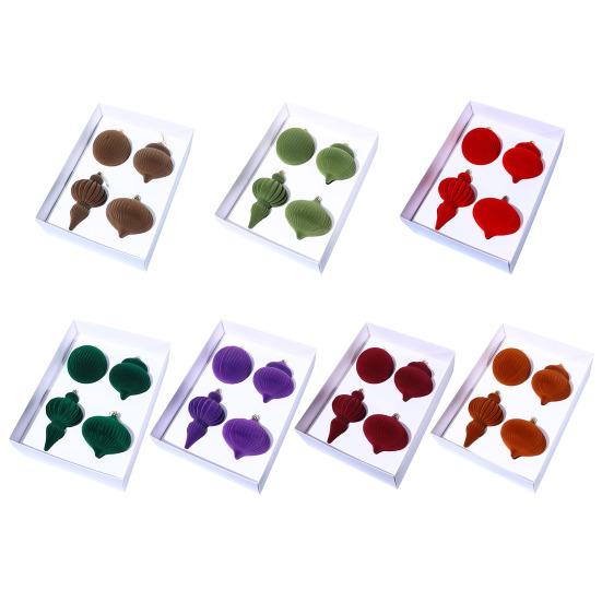 4Pcs Velvet Christmas Ball Ornaments Plastic Flocked Decor with Metal Hangers Holiday Home Decorations for Tree Mantel