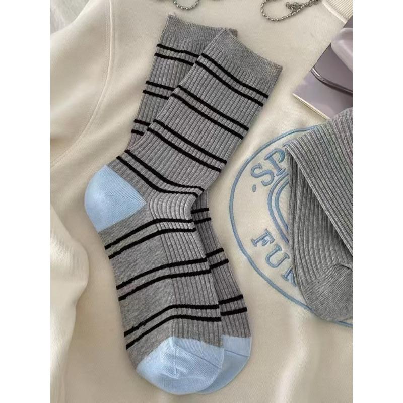 Grayish-blue Socks, Sweet Ribbons, Bows, Buttons, Autumn and Winter Piles of Socks