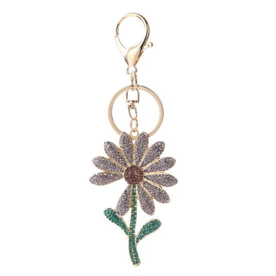 Keychain Pendant Sparkling Inlaid Rhinestones Key Chain Chrysanthemum Design with Lobster Clasp фиолетовый