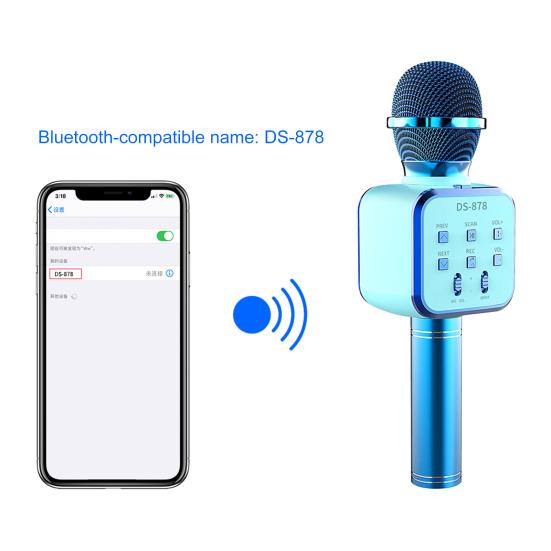 DS878 Wireless Microphone Five Sound Modes Support U Disk/TF Card Metal 4 In 1 Bluetooth-compatible Condenser Mic Music Player for Boys Girls