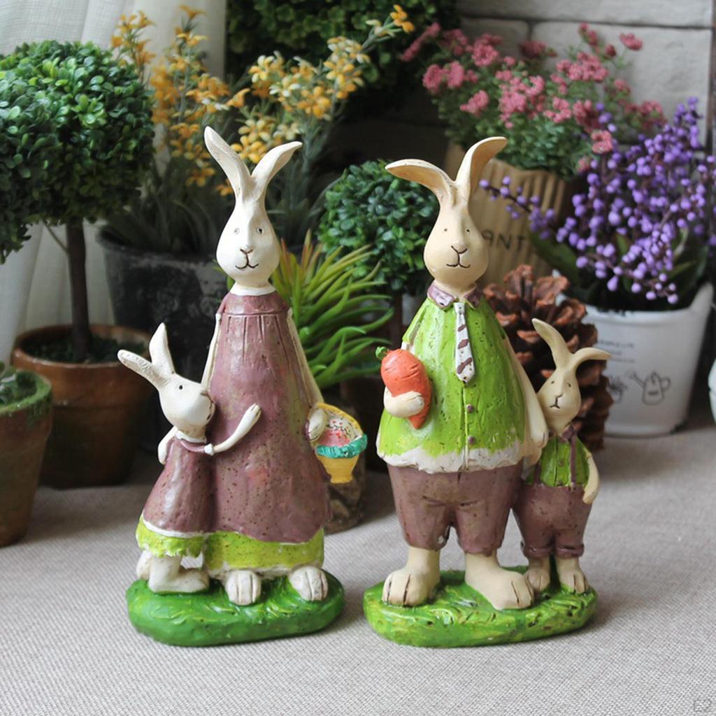 Statue Figurines Animal Sculpture Ornament Standing Bunny Craft for Gift Wedding Bedroom Garden