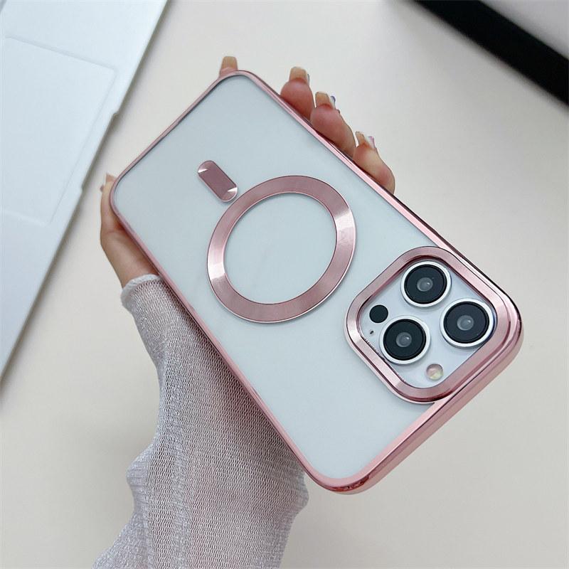 Luxuriöse Golden Shield galvanisierte magnetische kabellose Ladehülle für iPhone 14 13 12 11 Pro Max Fallschutzhülle