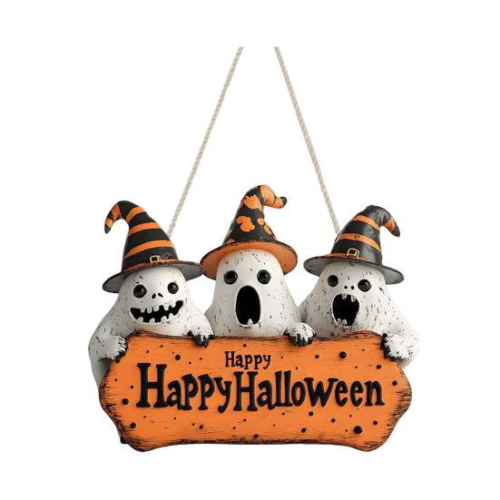 Halloween Gnome Door Sign Wooden Boo Gnome Hanging Sign Rustic Happy Halloween Ghost Sign for Farmhouse Front Door Porch Wall Decoration