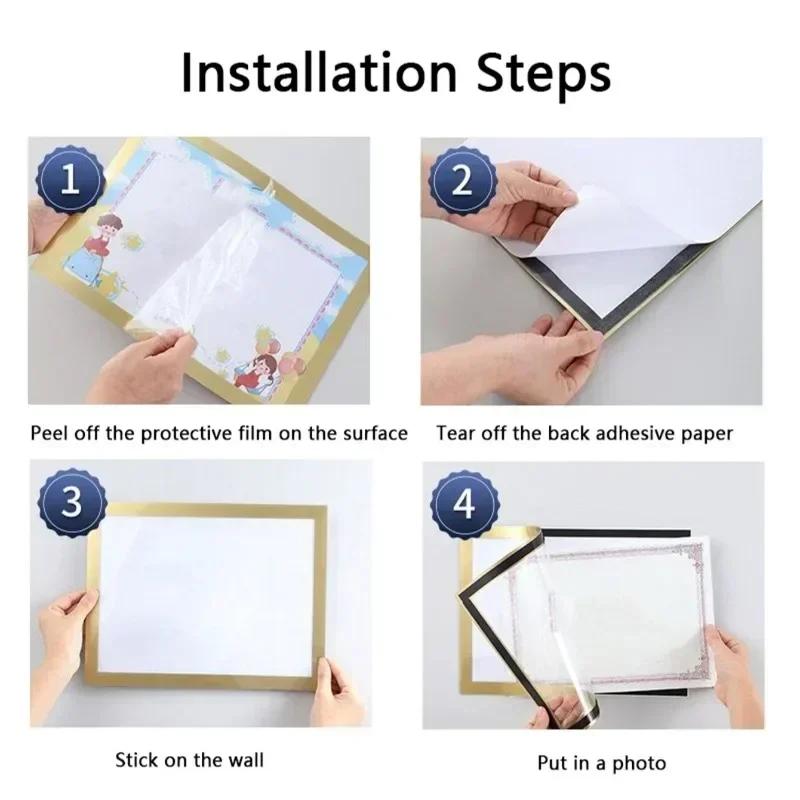10pcs Rectangular Magnetic Photo Frame A4 Black Self Adhesive No Punch Display Frame Reusable Wall Poster Frame