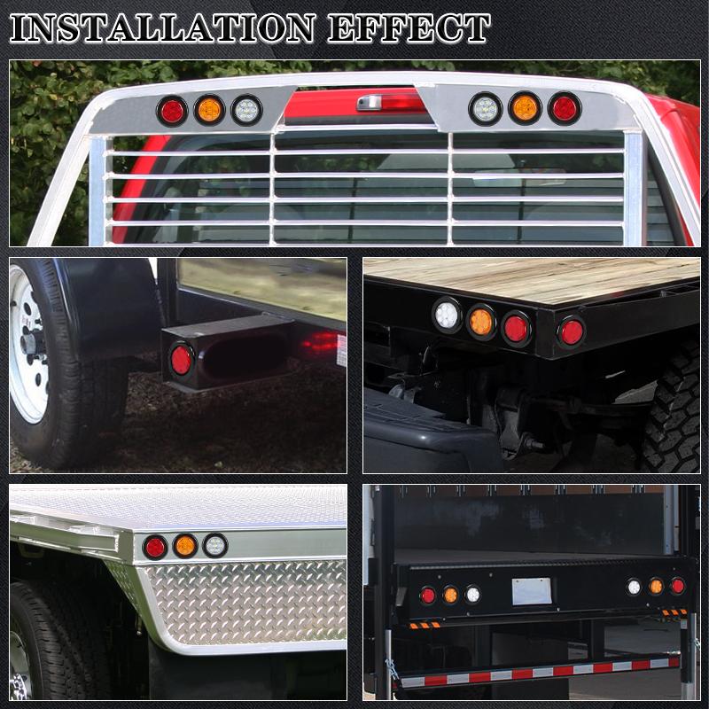 12V 2 Zoll rundes Rücklicht 7 LED Seitenmarkierungsleuchten Unterputz-Signallampe für Auto-LKW-Anhänger Traktor Pickup ATV Bus LKW