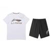 Li Ning Logo Comfortable Round Neck Short Sleeve T-Shirt And Mid Waist Shorts Casual Sports Set Unisex Sets AHSUA19-1+YKSV151-1