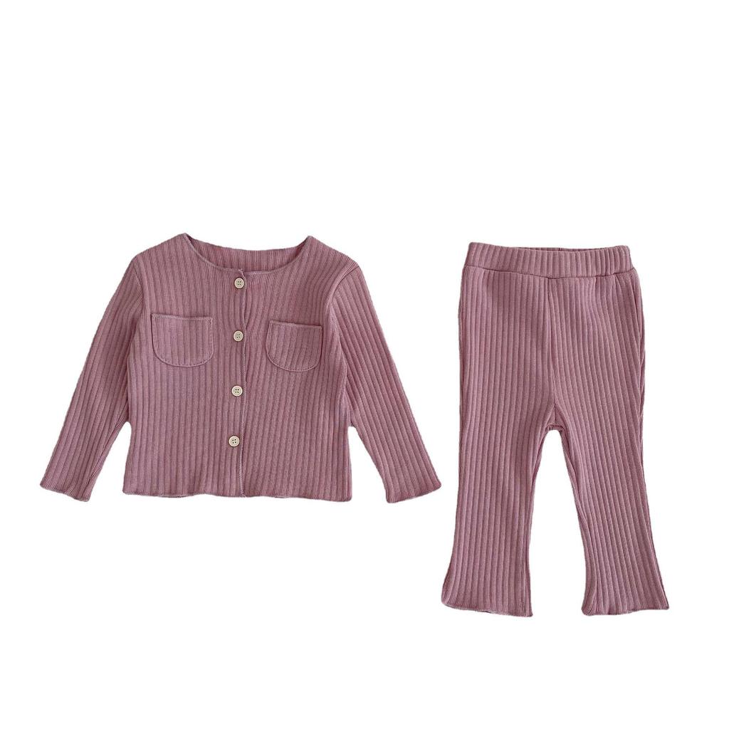 2024 Spring Unisex Baby Striped Pocket Top & Trousers Set