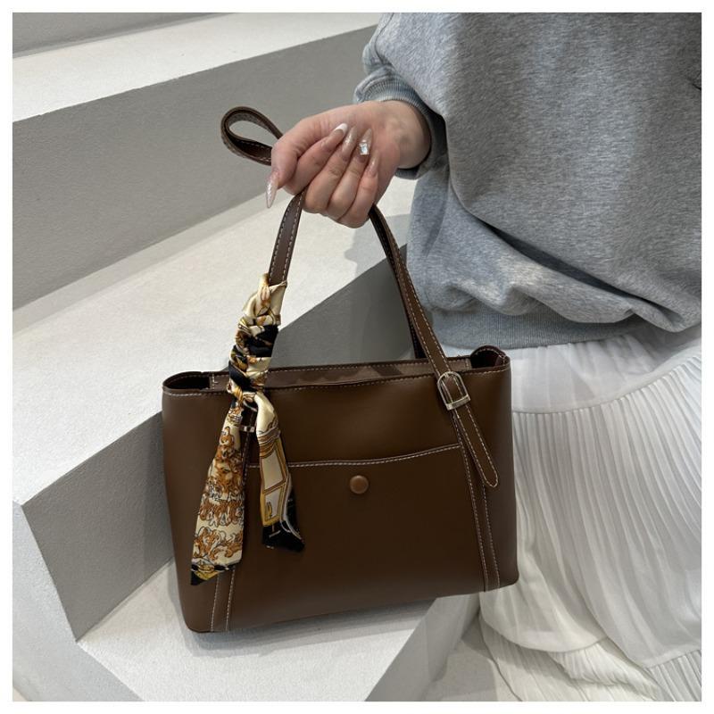 Pu Solid Color Large Capacity Commuter Casual Shoulder Tote Bag For Women