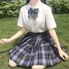 Lemon Sea Salt Plaid School Uniform: Short Sleeve Top & Midi Skirt Set