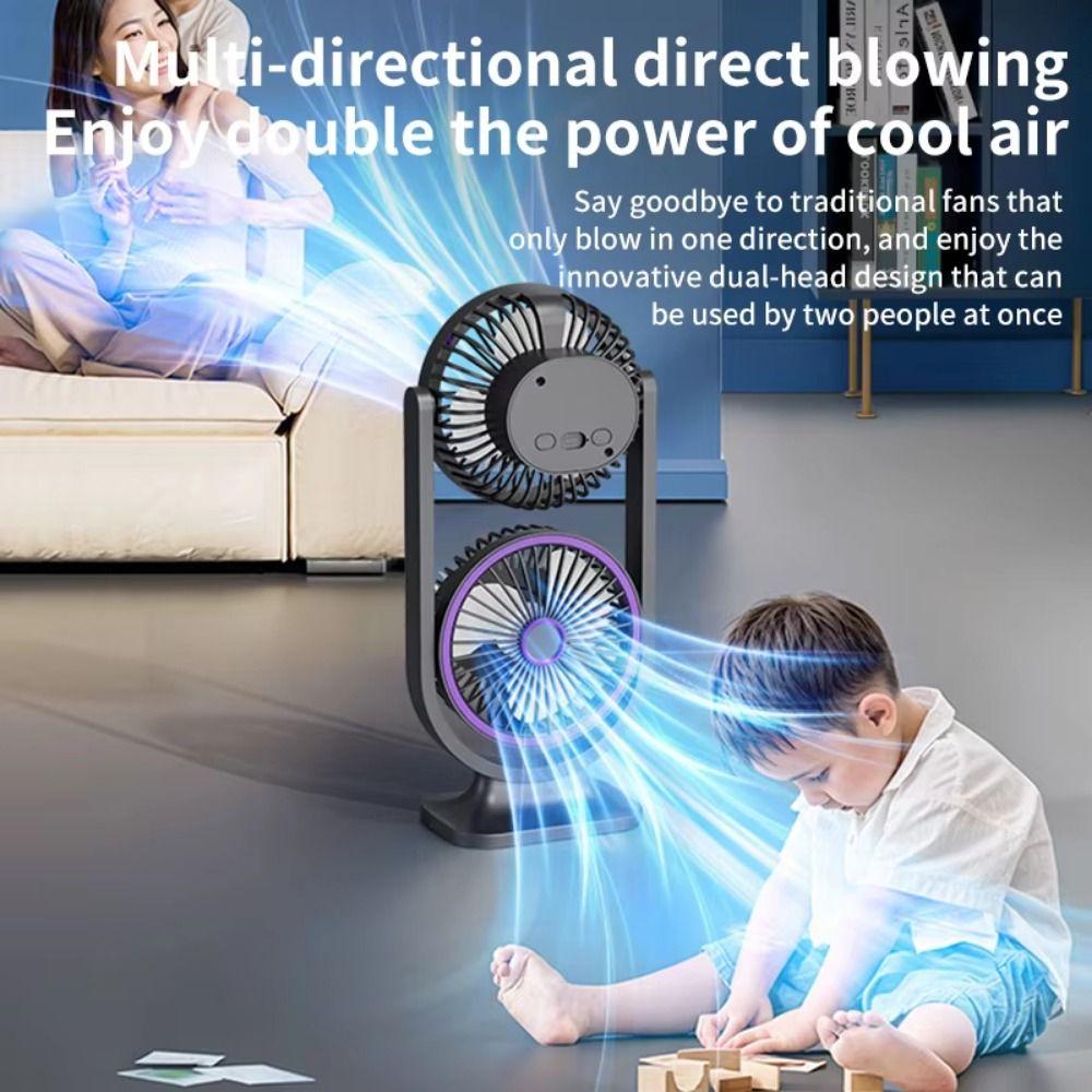 5 Gear Double Head Desk Fan USB Rechargeable Table Cooling Clip Fan Office Desktop