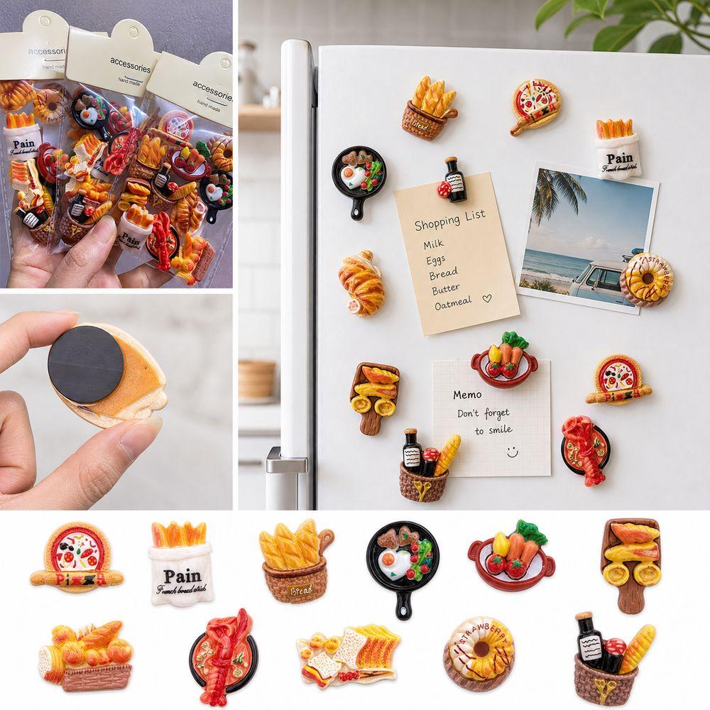 12PCS Resin Bakery Food Magnets Magnetic Backing Refrigerator Magnets  Kitchen Decoration