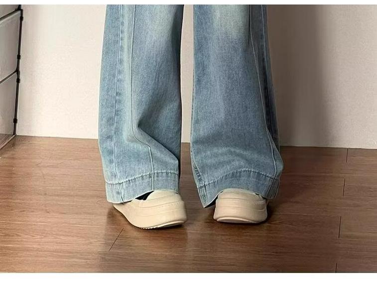 Plus Size Retro Wide-Leg Denim Pants for Women - Autumn Loose Fit, Slimming, Pear-Shaped Body