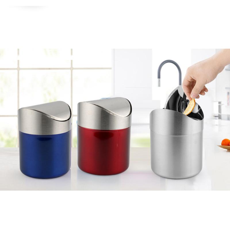 Mini Countertop Trash Cans Stainless Steel Small With Swing Top Lid Stain Proof Trash Cans For Car Office Kitchen Peelings Crumb