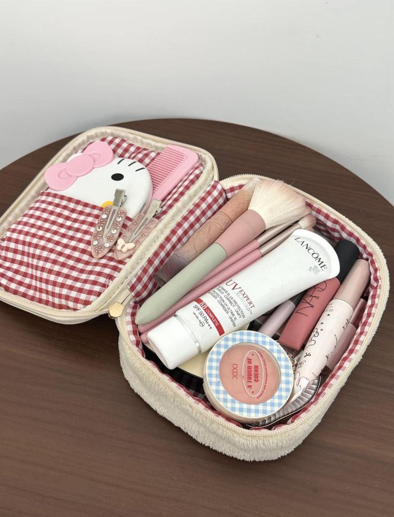 Strawberry Plush Makeup Bag: Large Capacity Travel Essential for Women