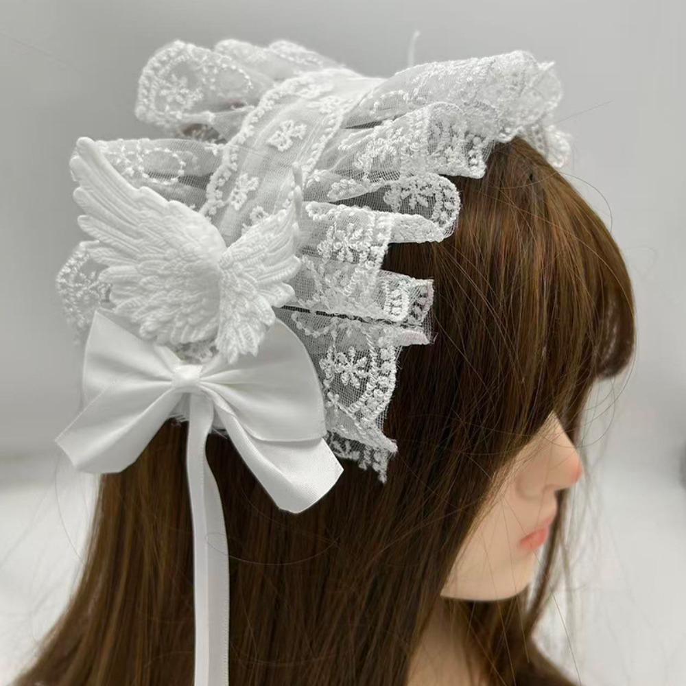 Y2k Cosplay Headdress Rivet Lolita Hair Clip Sweet Lolita Wings Lace Headband Daily