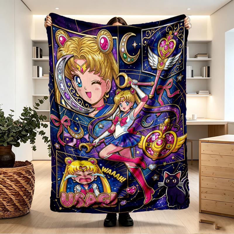 Sailor Moon Print Blanket - Soft & Comfortable, for Bedroom, Travel, Sofa, Home Decoration - Birthday Christmas Gift for Friend