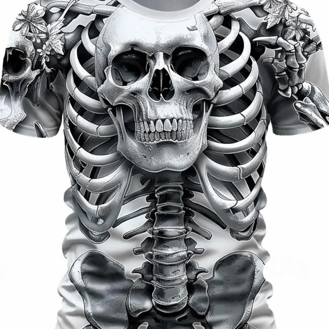 

Повседневные футболки с 3D принтом и крутыми черепами и скелетом, мужские футболки в уличном стиле, рубашки с круглым вырезом и короткими рукавами, летняя классическая одежда XL