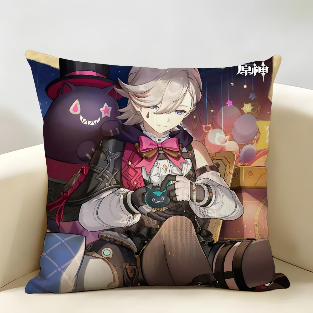Lyney Genshin Impact Cushion Cover Natural Linen Organic Fabric DoubleSided Printing Room Sofa Decor Pillow Case