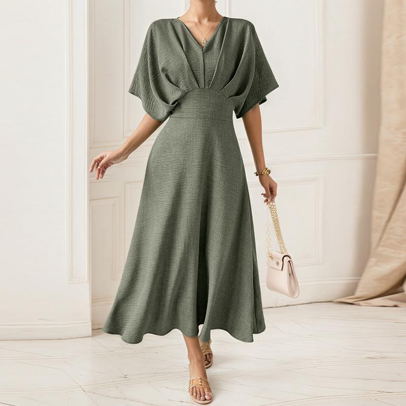 

ZANZEA Женское летнее повседневное платье с V-образным вырезом, коротким рукавом и приталенным силуэтом XL зелёный